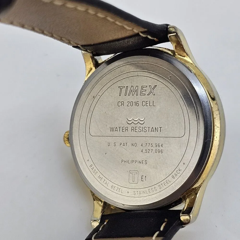 Timex‎ Men's Watch 35MM Gold Dial New Black White Leather Bands New Battery